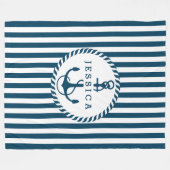 Witte en blauwe strepen en noeticum fleece deken (Voorkant (Horizontaal))