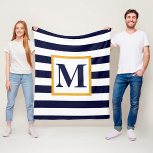 Witte en blauwe strepen fleece deken