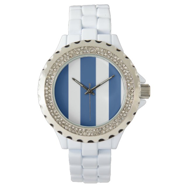 Witte en blauwe strepen horloge (Voorkant)
