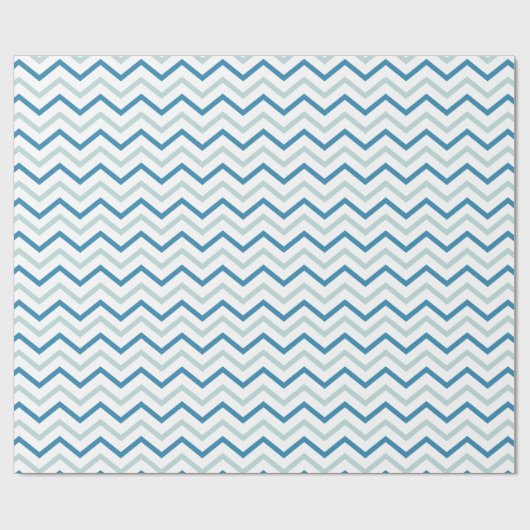 Witte en Blauwgroen blauwe Chevron Cadeaupapier (Vlak)