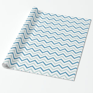 Witte en Blauwgroen blauwe Chevron Cadeaupapier