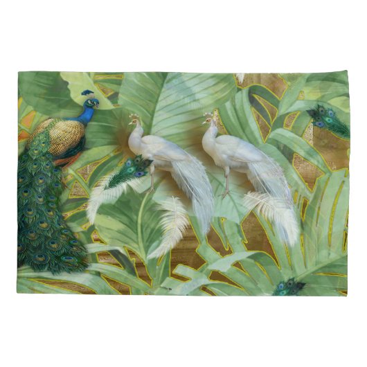 Witte en blauwgroene koninklijke pacocks kussensloop (Achterkant)