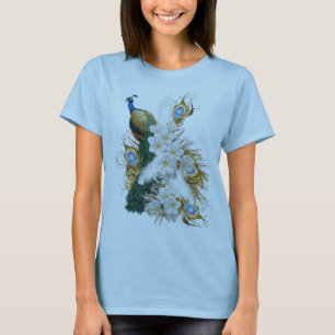 Witte en blauwgroene koninklijke pacocks t-shirt