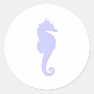 Witte en bleekblauwe zeepaard ronde sticker