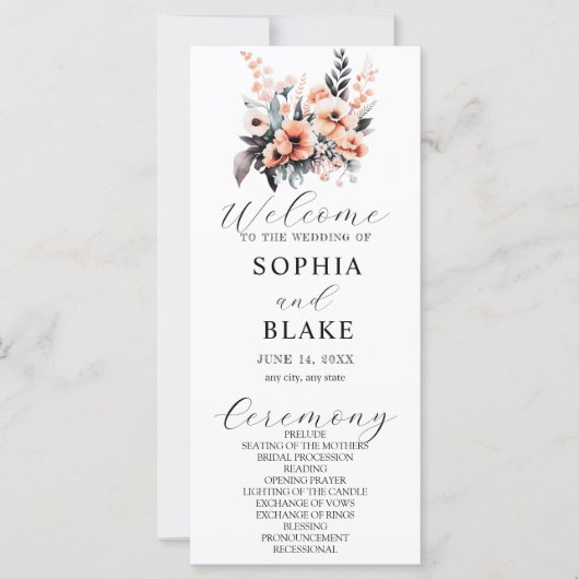 Witte en Blush Bloemen Witte Trouwprogramma (Voorkant)