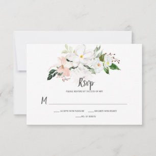 Witte en Blush Roze Orchideeën en Magnolia's RSVP Kaartje