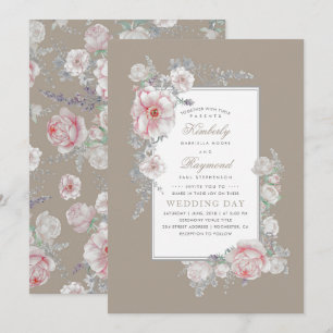 Witte en Blush Waterverf Bloemen Bruiloft Kaart