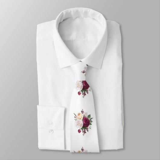 Witte en Bourgogne Rozen bruiloft Stropdas (Gebonden)