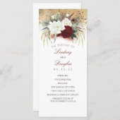 Witte en Bourgondische Rode Bloemen Bruiloft Progr Programma (Voorkant / Achterkant)