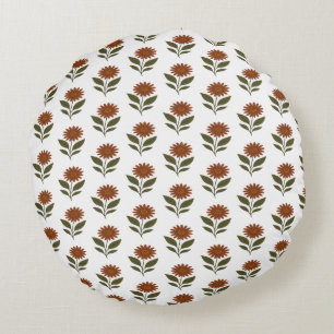Witte en bruine bloemen Boho Rond Kussen