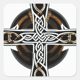 Witte en bruine Keltische Kruis Vierkante Sticker
