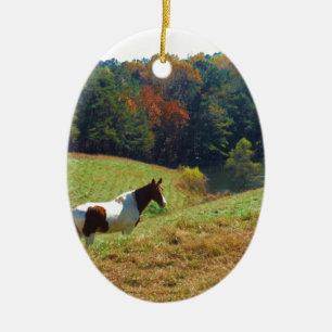Witte en bruine paarden, Autumn vijver Keramisch Ornament