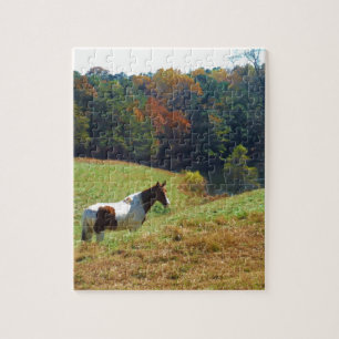 Witte en bruine paarden, Autumn vijver Legpuzzel