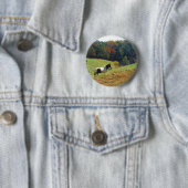 Witte en bruine paarden, Autumn vijver Ronde Button 5,7 Cm (In situ)