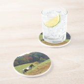 Witte en bruine paarden, Autumn vijver Zandsteen Onderzetter (Zijkant)