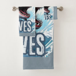 Witte en cyaan haai grafische graffiti-stijl kunst bad handdoek