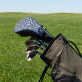 Witte en donkerblauwe paisleypatroon golfheadcover (Insitu)