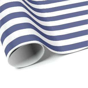 Witte en donkerblauwe streep cadeaupapier