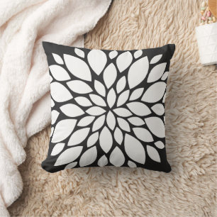 Witte en donkergrijze Floral Burst Kussen