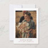 Witte en donkerrode tekst en foto | Bruiloft Save The Date (Voorkant)