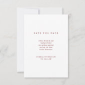 Witte en donkerrode tekst en foto | Bruiloft Save The Date (Achterkant)