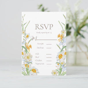 Witte en gele Daffodil Floral Border Wedding RSVP Kaartje