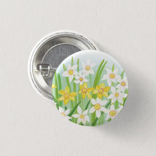 Witte en gele diaffodils ronde button 3,2 cm (Voorkant /achterkant)