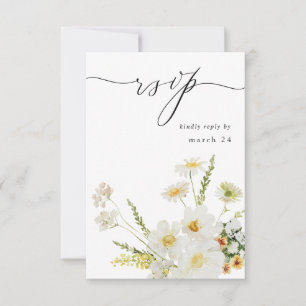 Witte en gele Floral met RSVP 2 Kaartje
