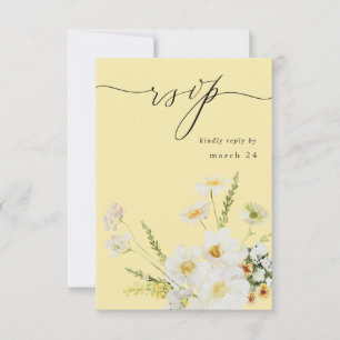 Witte en gele Floral w Meal RSVP 2 Geel Kaartje
