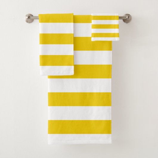 Witte en gele horizontale strepen bad handdoek (Insitu)