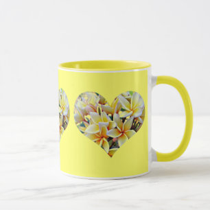 Witte en gele Plumeria Hearts op Geel Mok