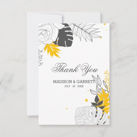 Witte en gele tropische bladeren bedankje bedankkaart (Voorkant)