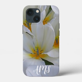Witte en Gele Tuinbloemen Monogram iPhone 13 Mini Hoesje