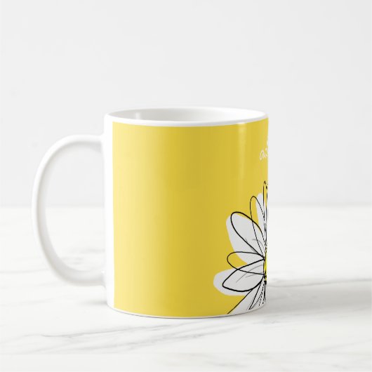 Witte en gele whimsical Daisy Custom Text Koffiemok (Links)