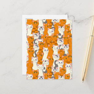 Witte en gember katten patroon groene ogen blauwe aankondigingskaart