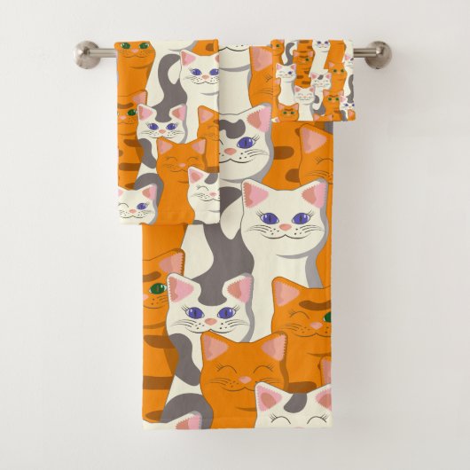 Witte en gember katten patroon groene ogen blauwe  bad handdoek (Insitu)
