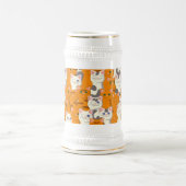 Witte en gember katten patroon groene ogen blauwe bierpul (Center)