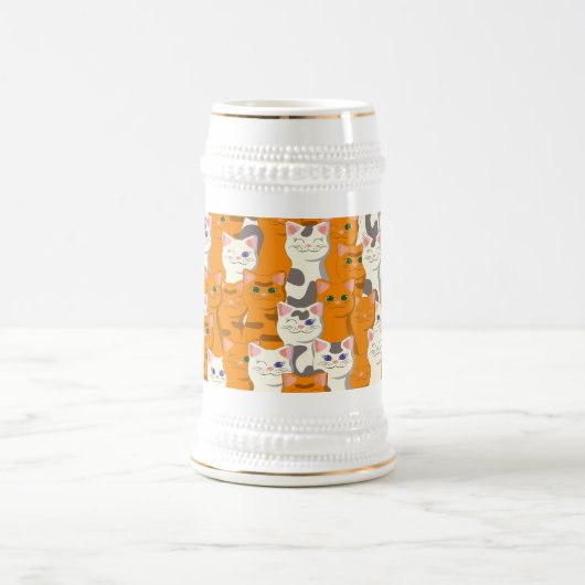 Witte en gember katten patroon groene ogen blauwe  bierpul (Center)