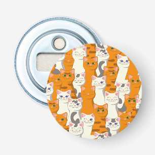 Witte en gember katten patroon groene ogen blauwe  button flesopener