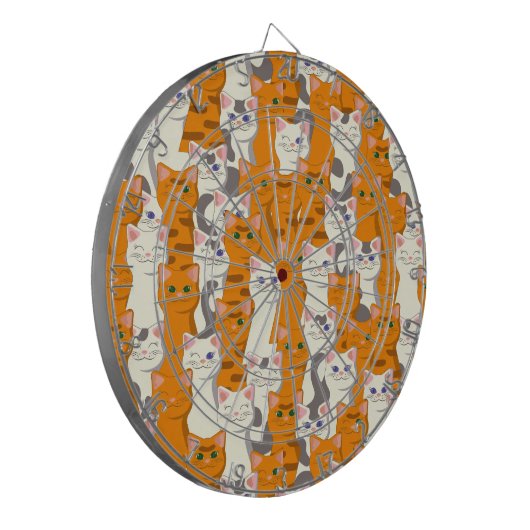 Witte en gember katten patroon groene ogen blauwe  dartbord (Voorkant Links)