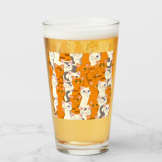 Witte en gember katten patroon groene ogen blauwe  glas (Voorkant gevuld)