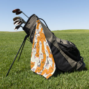 Witte en gember katten patroon groene ogen blauwe  golfhanddoek