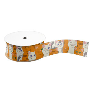 Witte en gember katten patroon groene ogen blauwe grosgrain lint