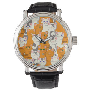 Witte en gember katten patroon groene ogen blauwe horloge