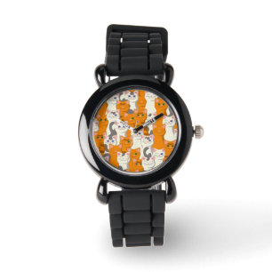 Witte en gember katten patroon groene ogen blauwe horloge
