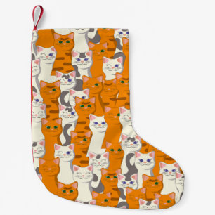 Witte en gember katten patroon groene ogen blauwe kleine kerstsok