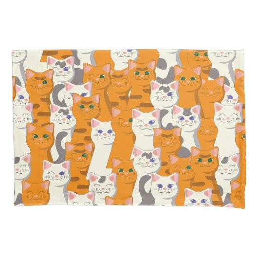 Witte en gember katten patroon groene ogen blauwe  kussensloop (Voorkant)