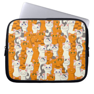 Witte en gember katten patroon groene ogen blauwe laptop sleeve