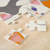 Witte en gember katten patroon groene ogen blauwe  legpuzzel (Zijkant)
