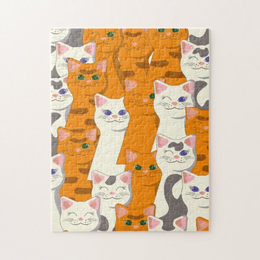 Witte en gember katten patroon groene ogen blauwe  legpuzzel (Verticaal)